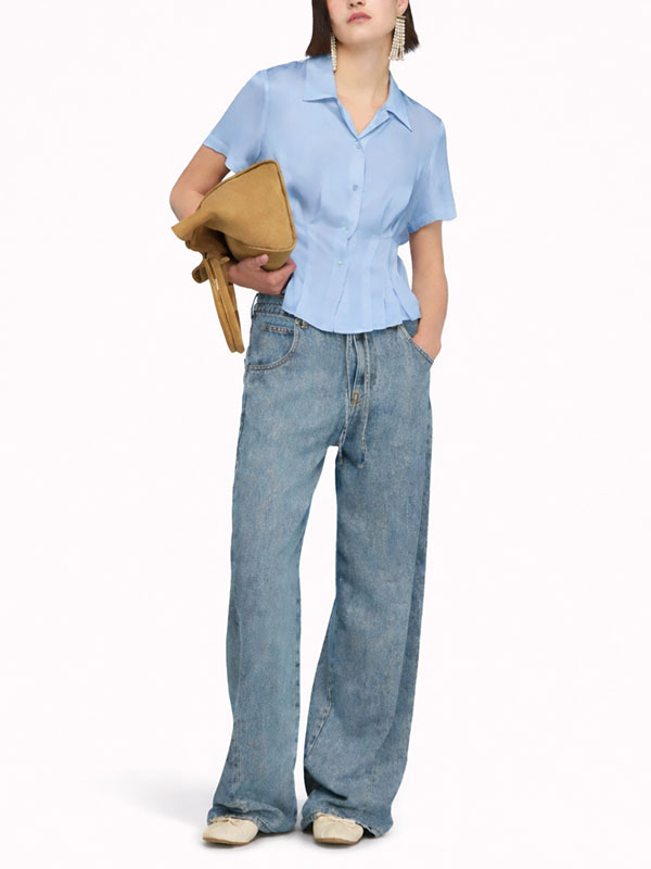 Semicouture 收腰短袖襯衫(天藍)