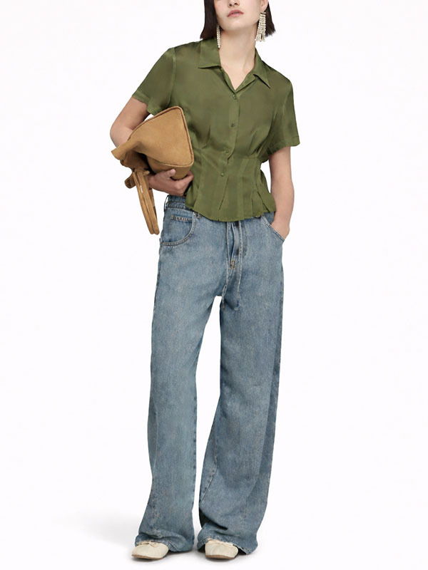 Semicouture 收腰短袖襯衫(草綠)