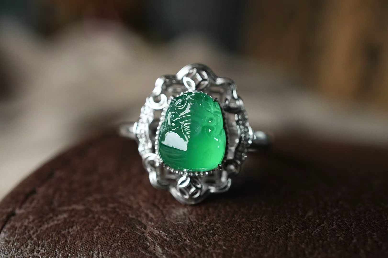 翡翠高冰甜陽綠貔貅戒指,天然翡翠A玉, 緬甸玉, Jade, Jadeite