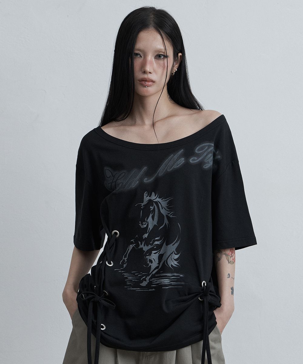 AS YOU ARE 鐵眼孔寬版T恤 黑色 AS26SMTOP01BK