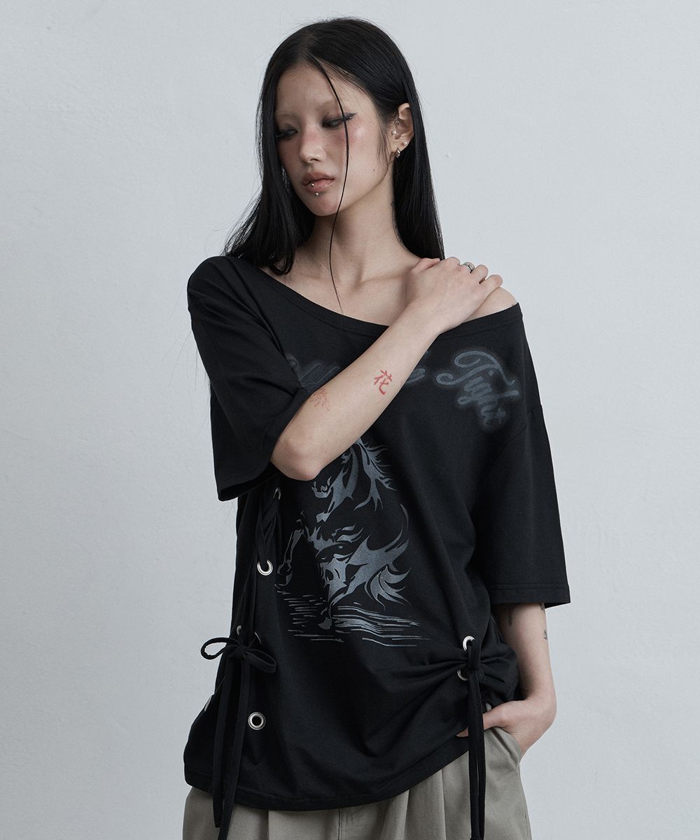 AS YOU ARE 鐵眼孔寬版T恤 黑色 AS26SMTOP01BK