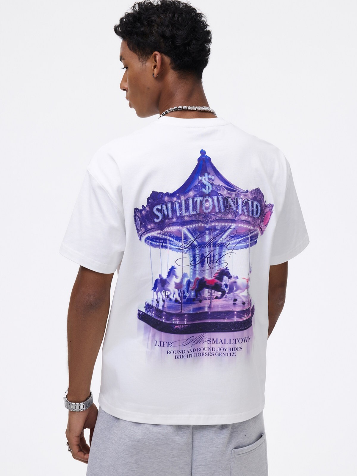 STK SmallTownKid Dreamy Carousel Rhinestone Casual Cool Short-Sleeve T-Shirt