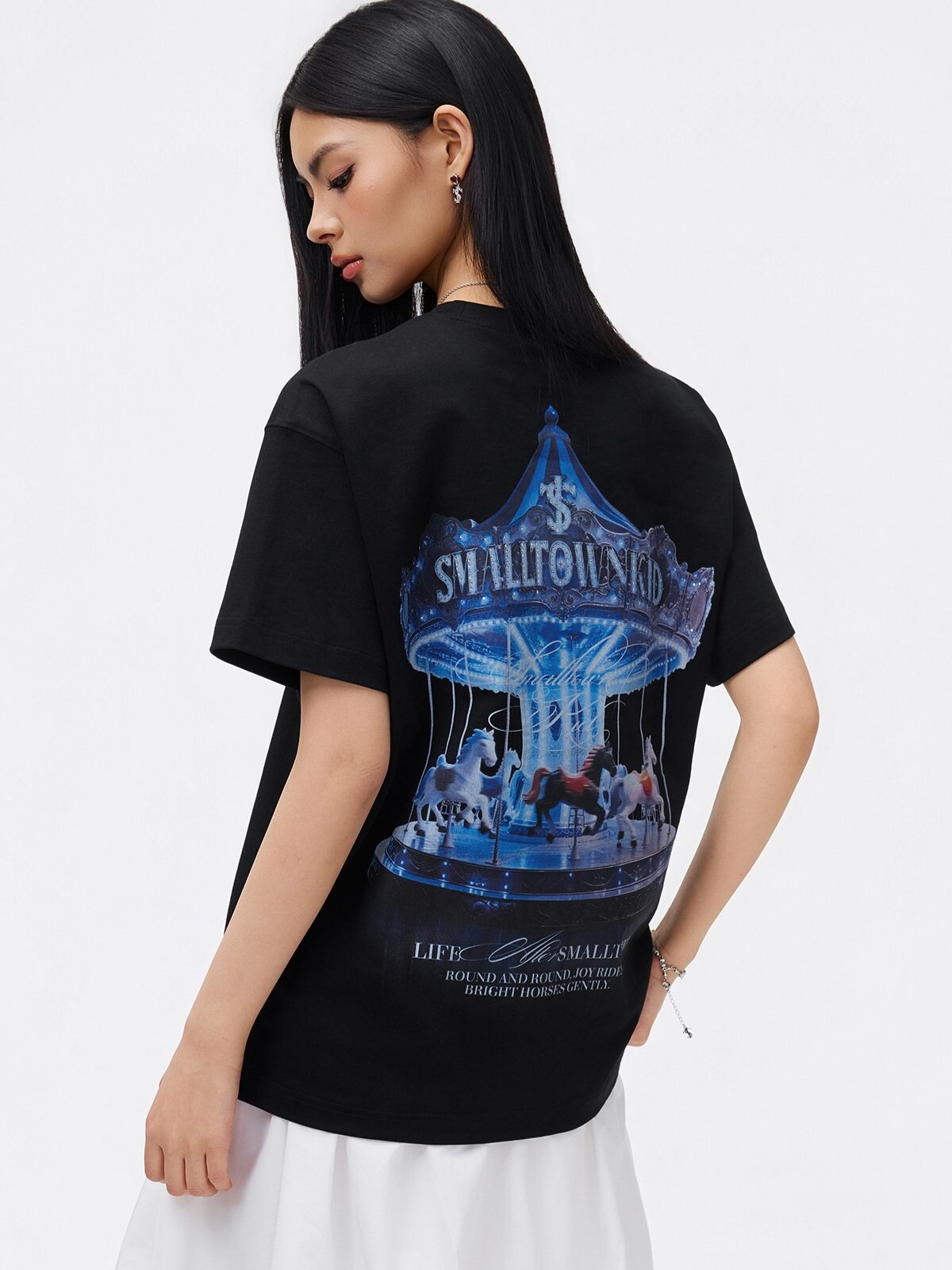 STK SmallTownKid Dreamy Carousel Rhinestone Casual Cool Short-Sleeve T-Shirt