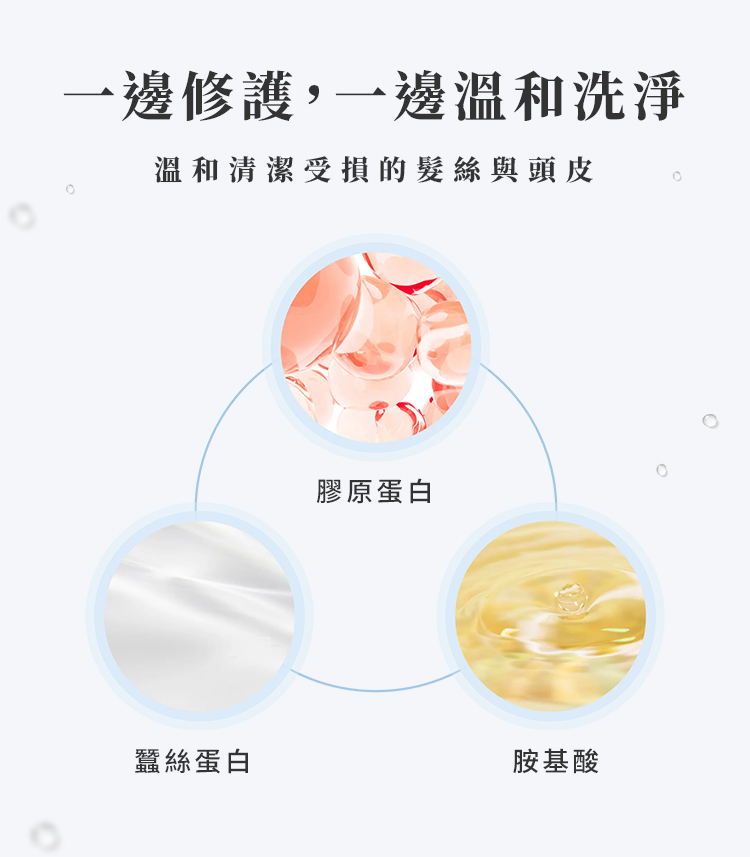 蘊含膠原蛋白、蠶絲蛋白與胺基酸，深層滋養髮絲