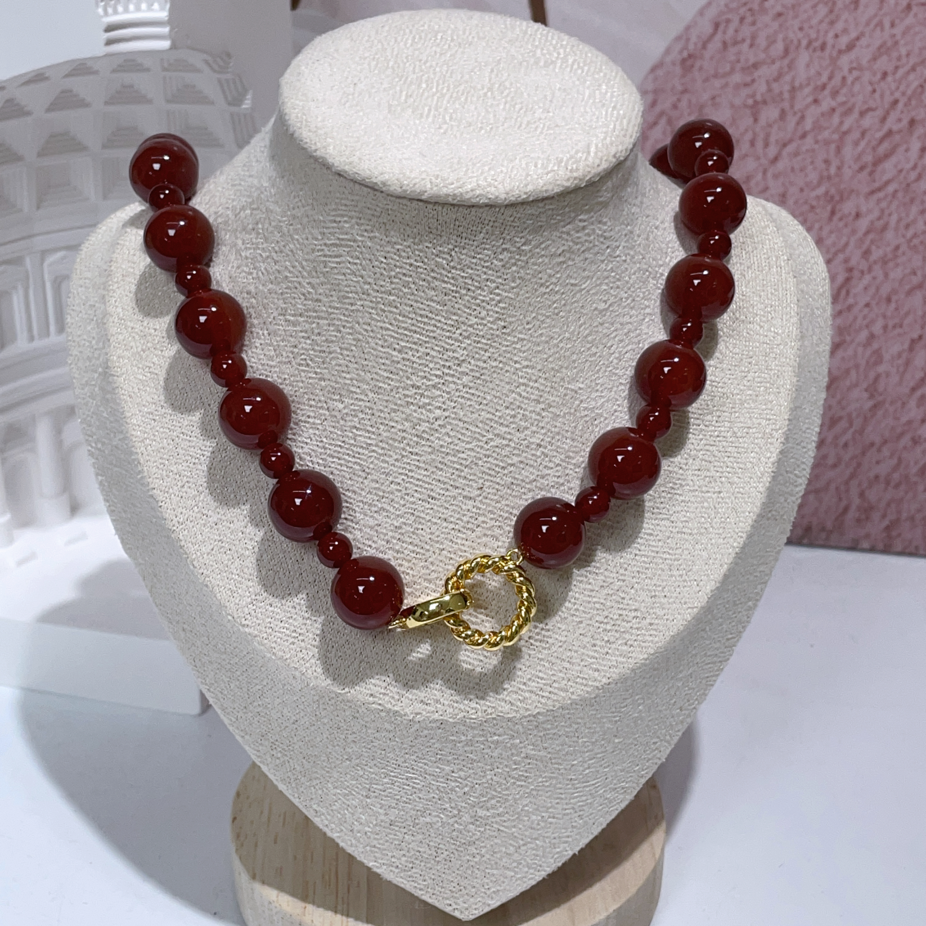 紅瑪瑙隔珠頸鏈 12mm/6mm 49cm