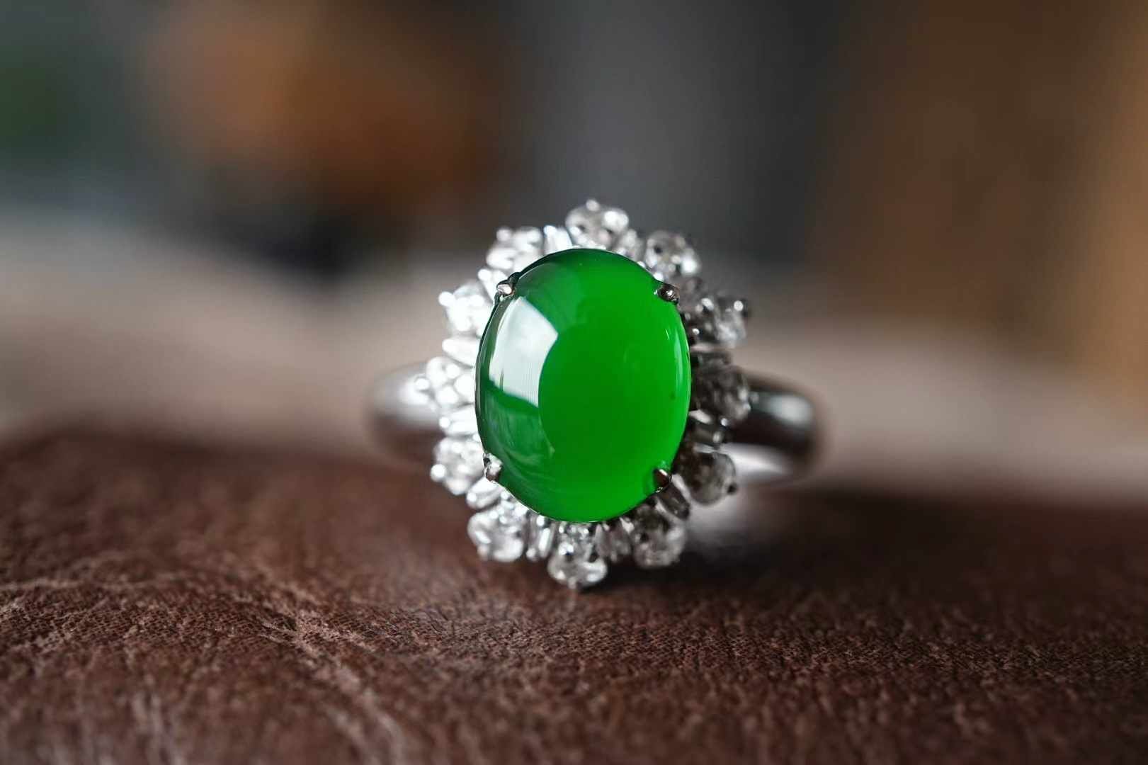 翡翠冰辣陽綠蛋面戒指,天然翡翠A玉, 緬甸玉, Jade, Jadeite