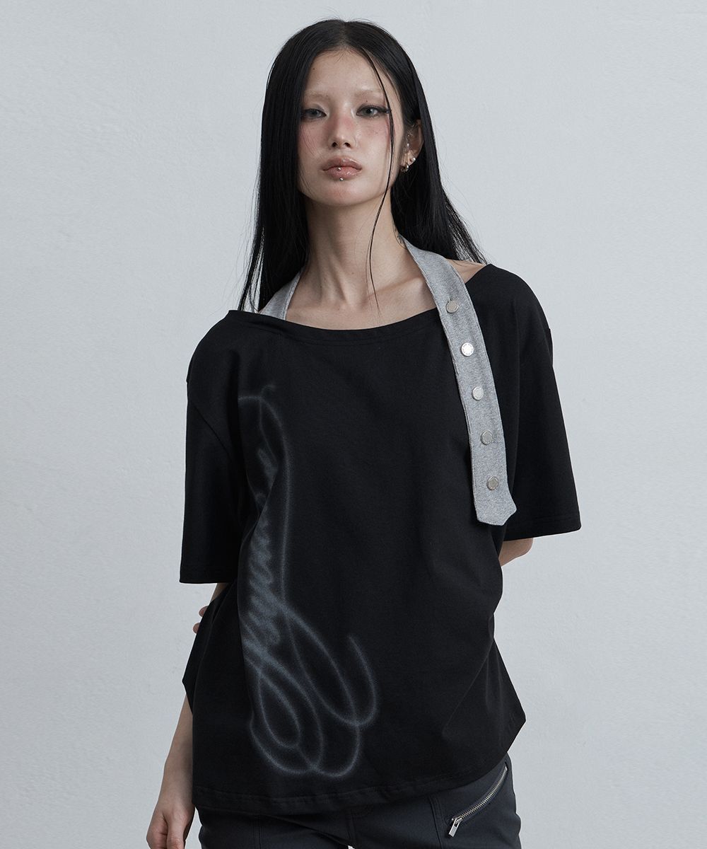 AS YOU ARE 綁帶掛脖露肩短版上衣 黑色 AS26SMTOP06BK