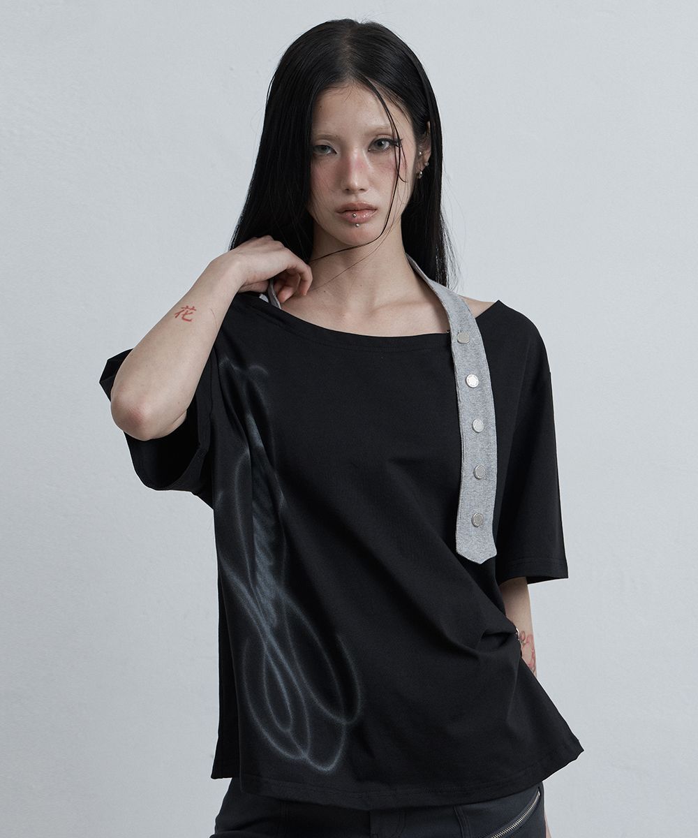 AS YOU ARE 綁帶掛脖露肩短版上衣 黑色 AS26SMTOP06BK