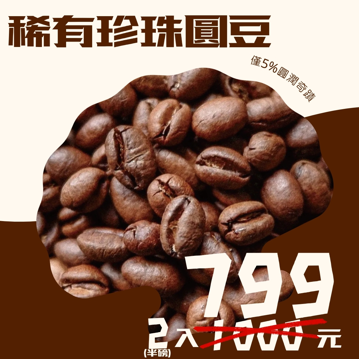 咖啡豆組合優惠：稀有珍珠圓豆 半磅(227g)咖啡豆二入組