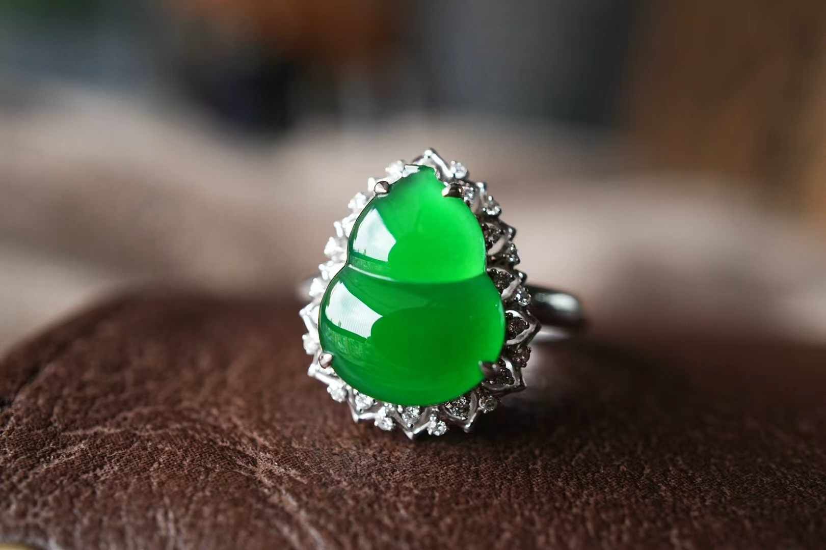 翡翠冰辣陽綠葫蘆戒指,天然翡翠A玉, 緬甸玉, Jade, Jadeite