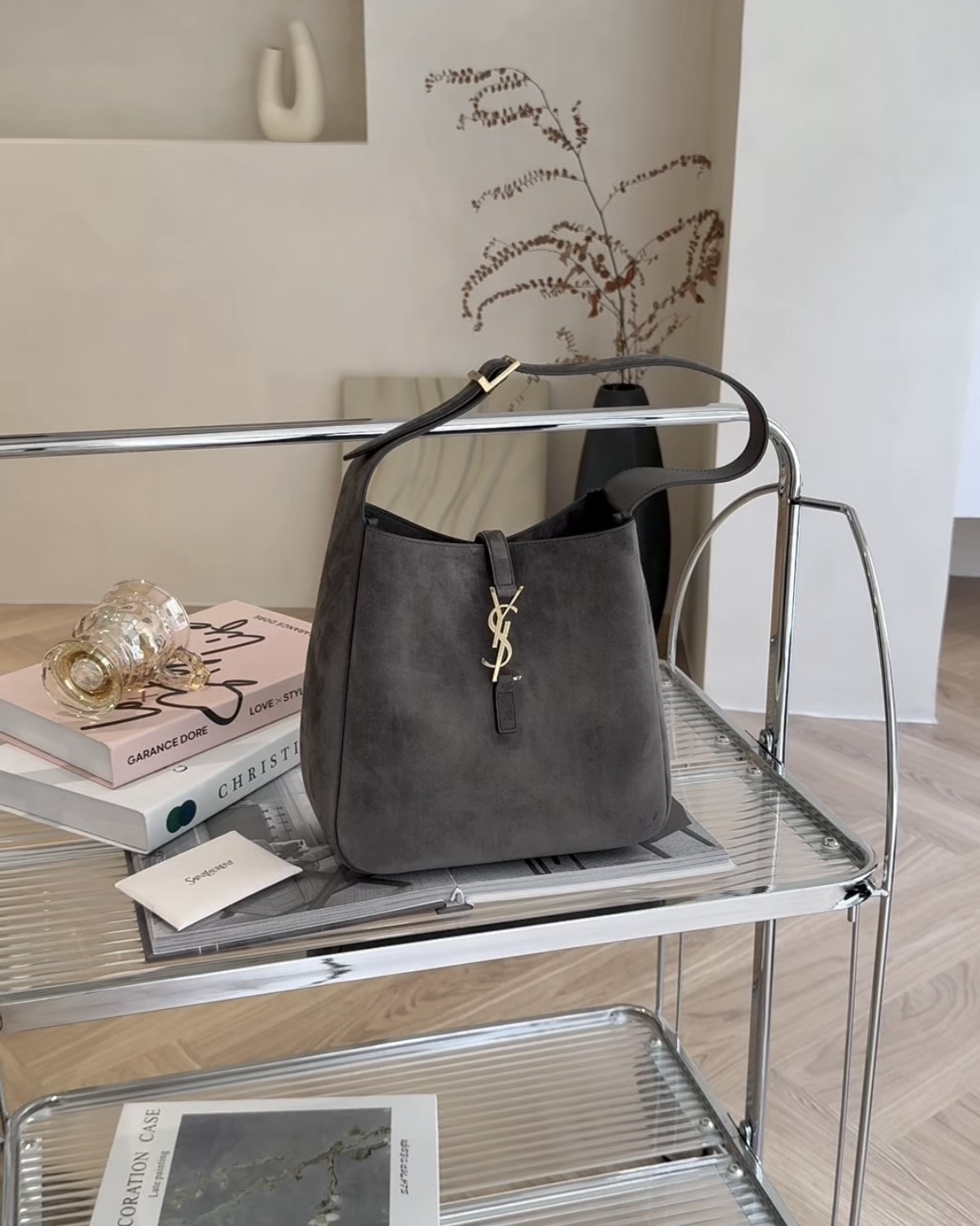 YSL｜LE5A7小號HOBO 麂皮灰色