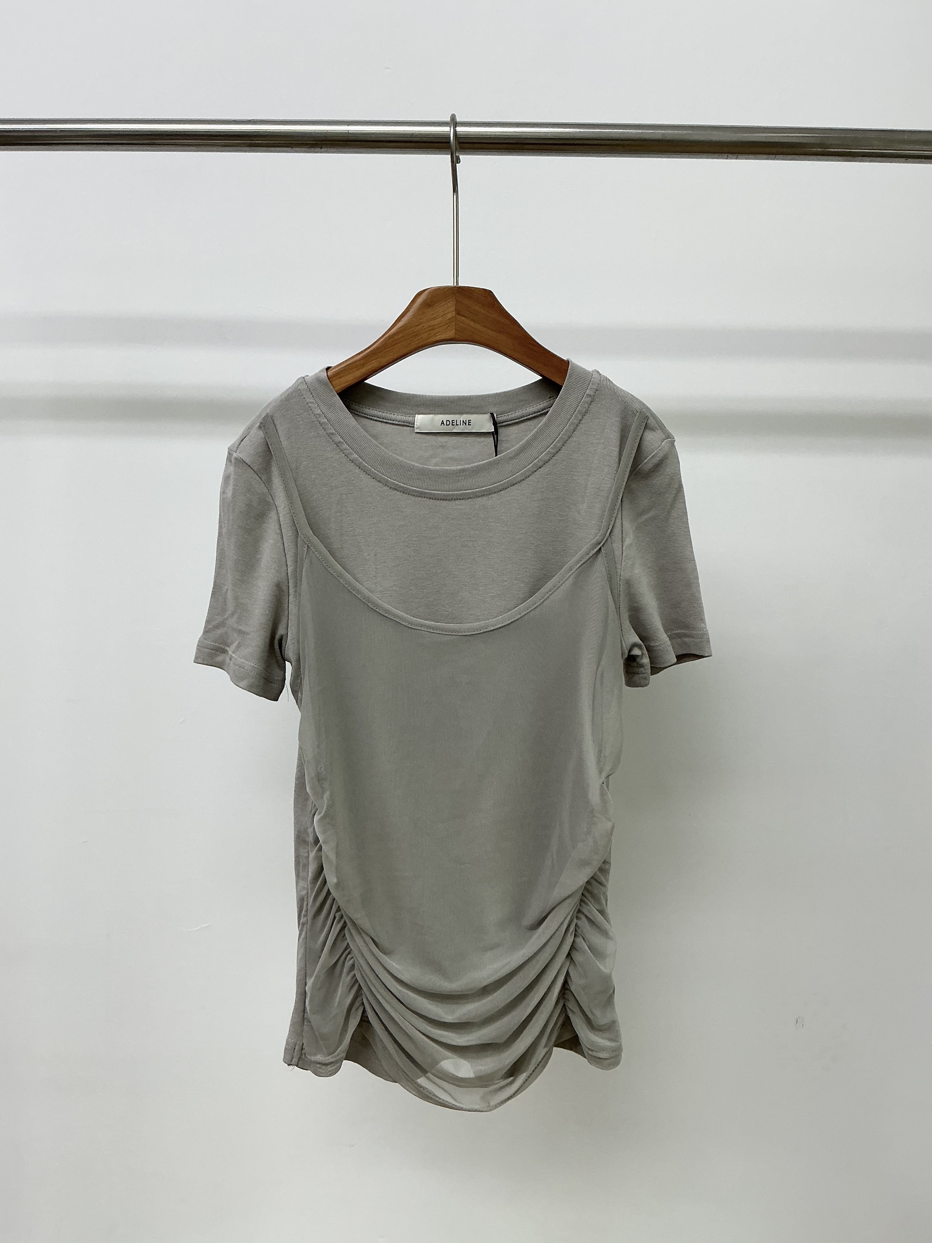 W00180韓製側邊抓皺蕾絲假兩件