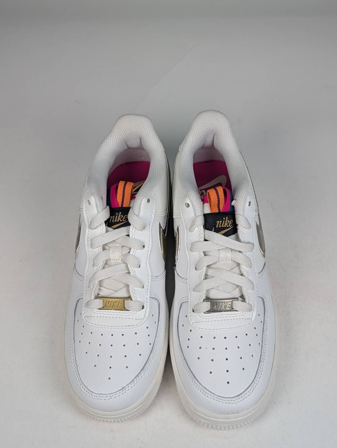 微瑕疵-左右腳中底發黃 DH9595-001 6.5Y Nike Air Force 1 1s Double Up On The Pull Tabs Swooshes 雙層勾勾 米白 金 女款