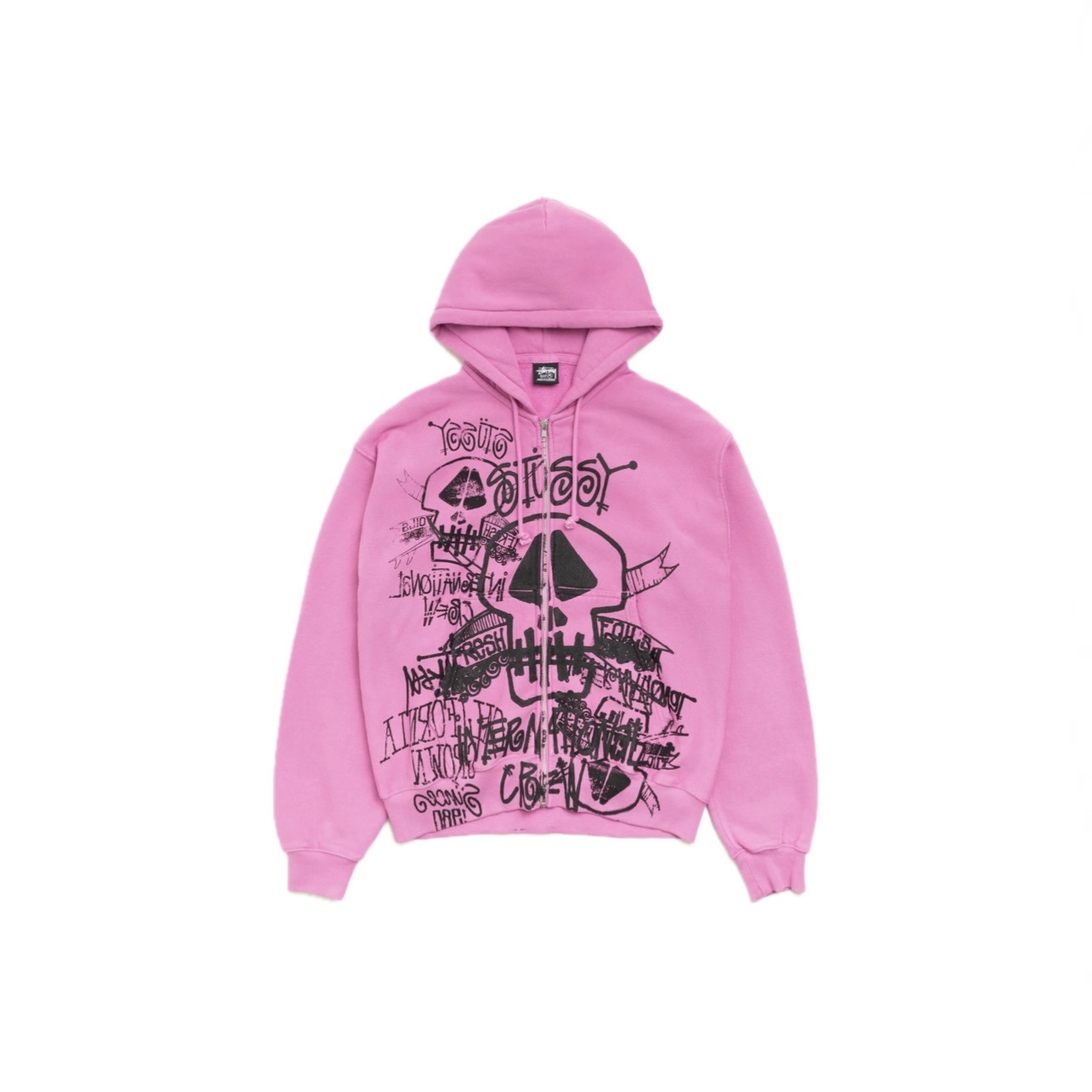 -(B010)-STUSSY SKULLS ZIP HOODIE PIGMENT DYED 骷髏 插畫 拉鍊外套 粉色-1975177