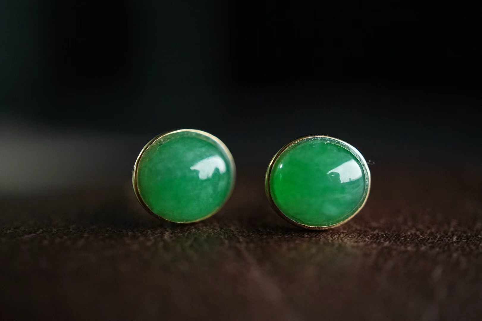 翡翠冰甜陽綠蛋面耳釘,天然翡翠A玉, 緬甸玉, Jade, Jadeite