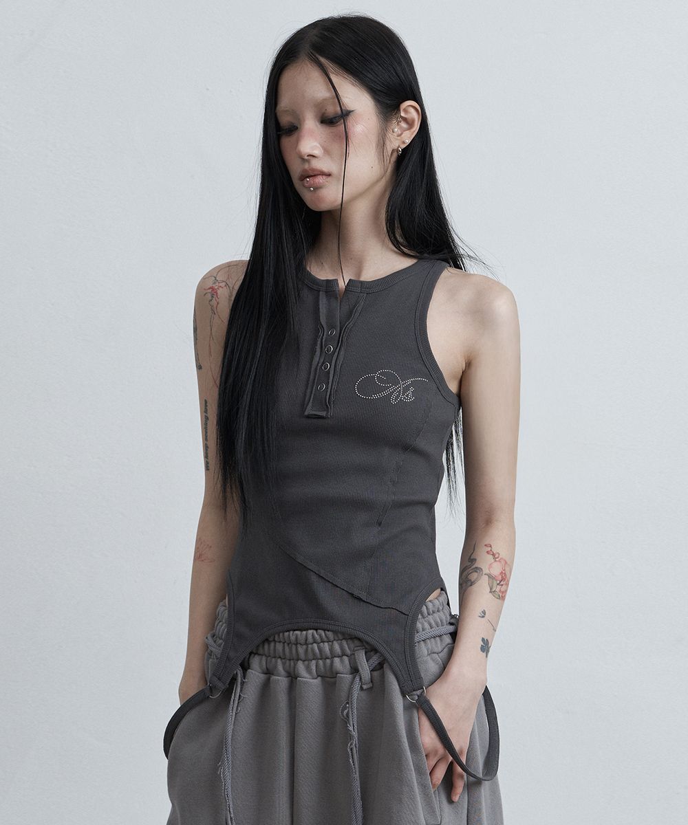 AS YOU ARE 縫線吊帶無袖上衣 木炭灰 AS26SMTOP12CH