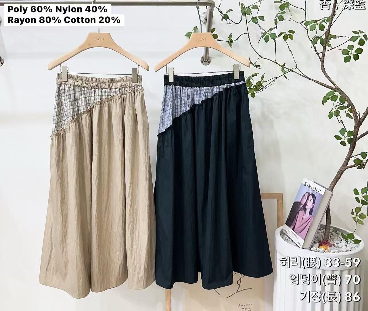 CA6102 格仔拼摺尼龍清爽長裙