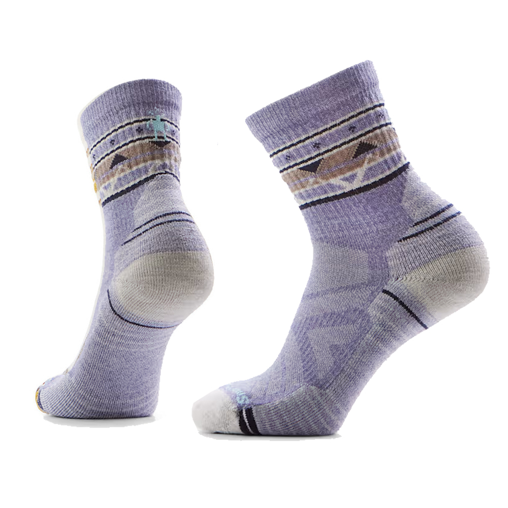 【Smartwool】女機能戶外全輕量減震民族風印花中筒襪 苔蘚綠、淺灰、黑、藍、米白、粉紫 / SW001580