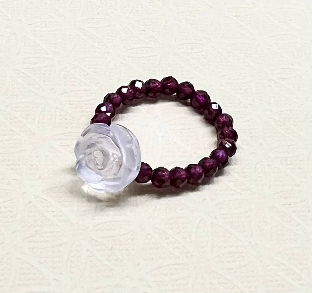[S] GEMZ & CO ZBA CLEAR QUARTZ ROSE/GARNET RING, C49 (C49)