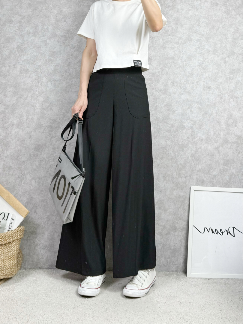 透氣不悶，穿起來有飄逸感★輕盈雪紡寬褲