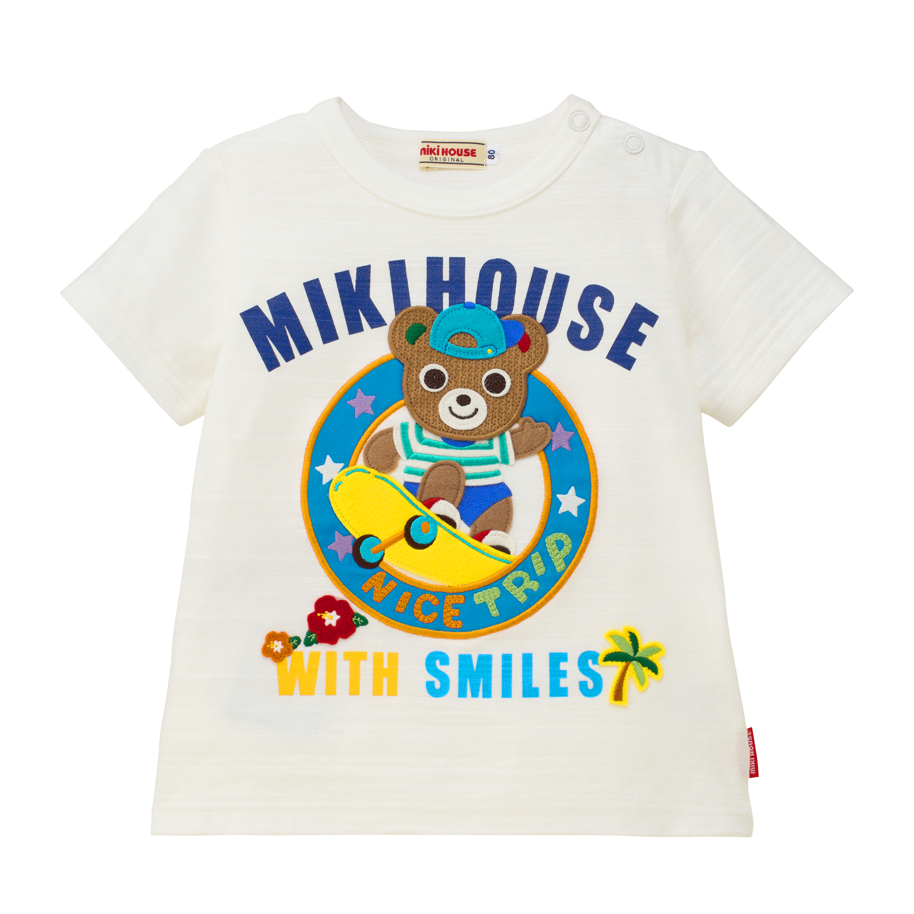 普奇熊滑板短袖T恤-白色