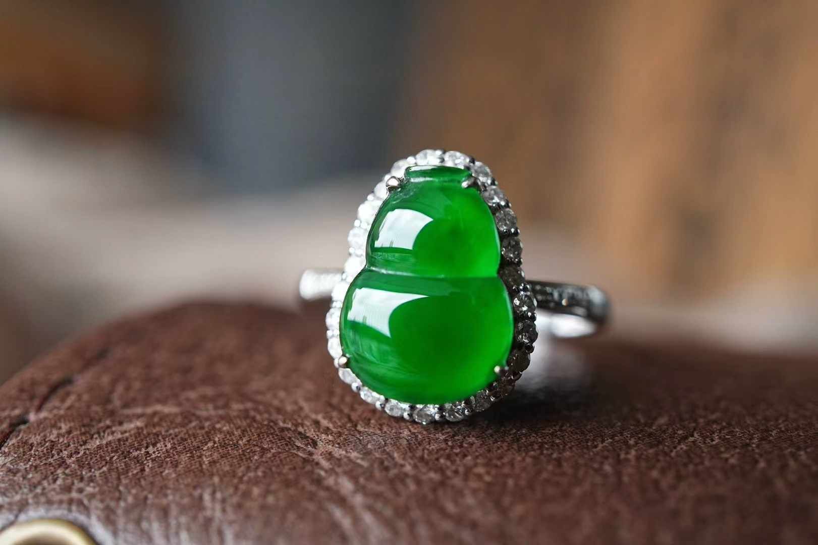 翡翠冰辣陽綠葫蘆戒指,天然翡翠A玉, 緬甸玉, Jade, Jadeite