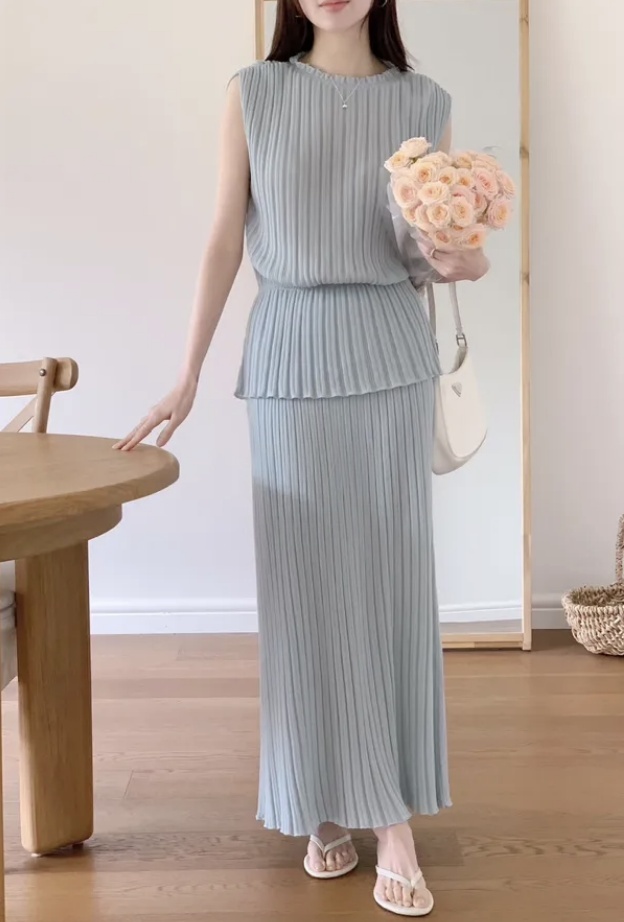 Norene 細摺顯瘦優雅套裝 [ 3色 / Free]