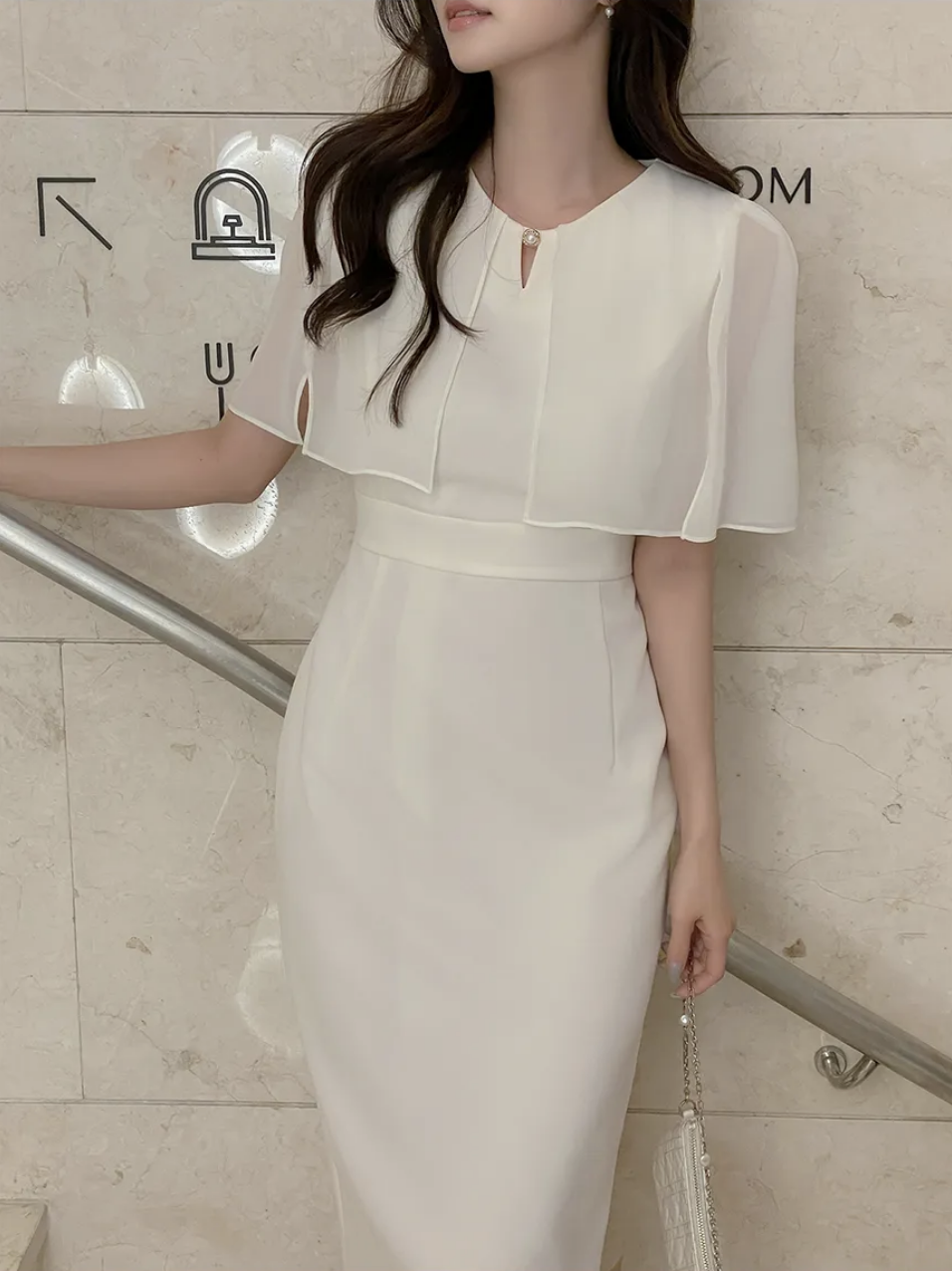 Queenie 高雅珍珠披肩洋裝 [ 3色 / Free]