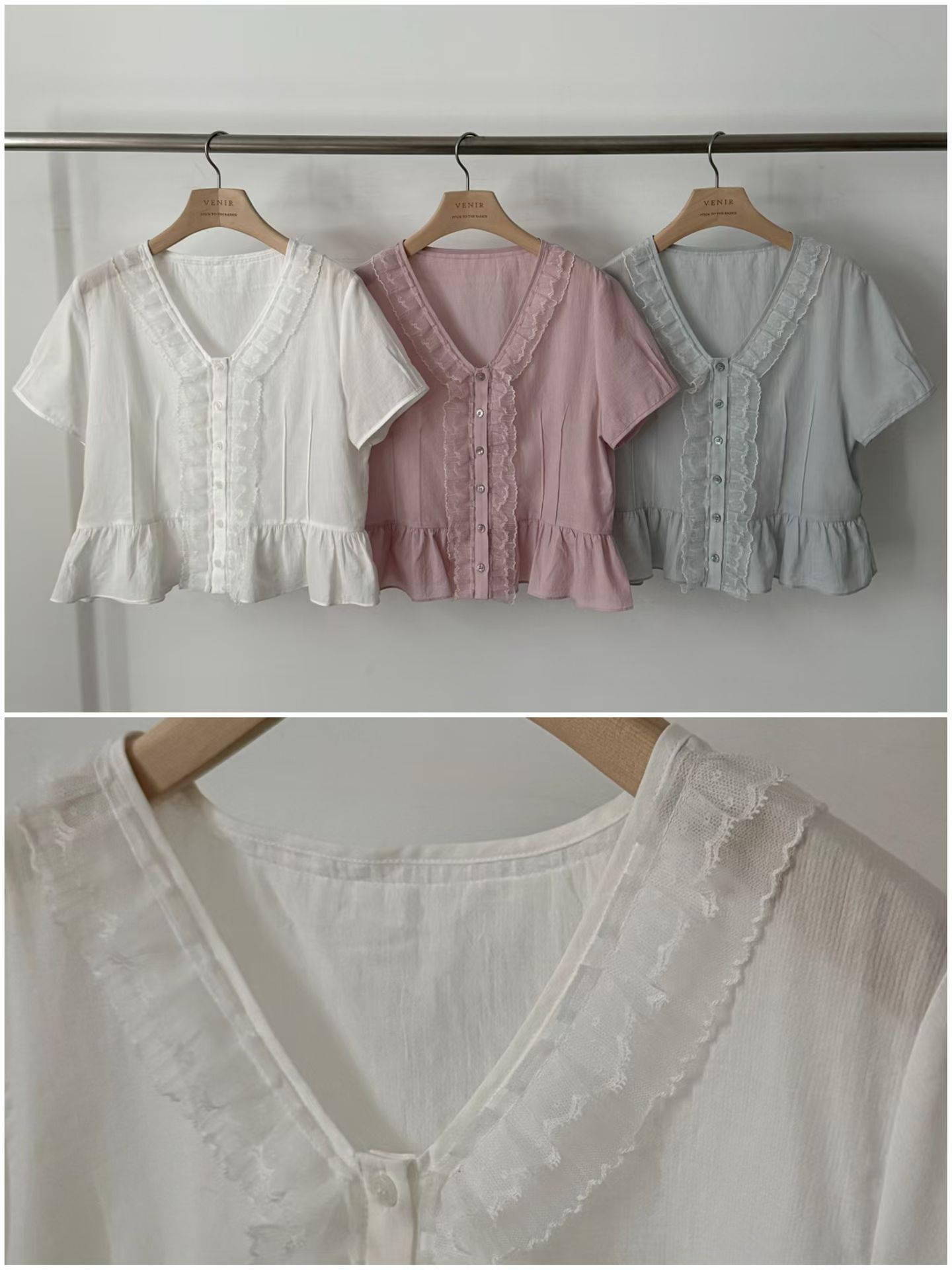 VR6109 蕾絲花邊鈕扣上衣