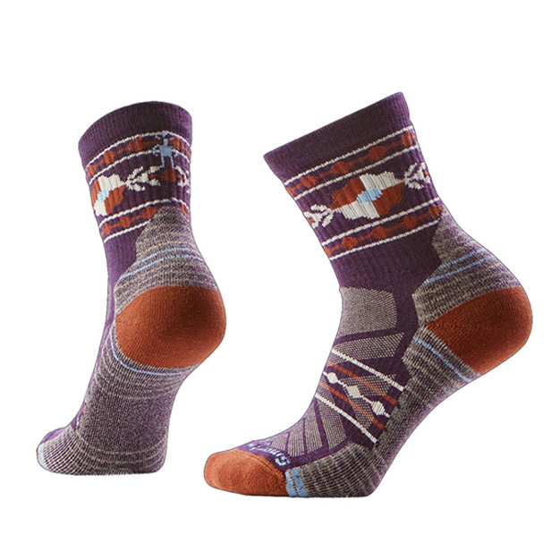 【Smartwool】女機能戶外全輕量減震中筒襪-RetroFloral 炭黑色 米白 / SW002689