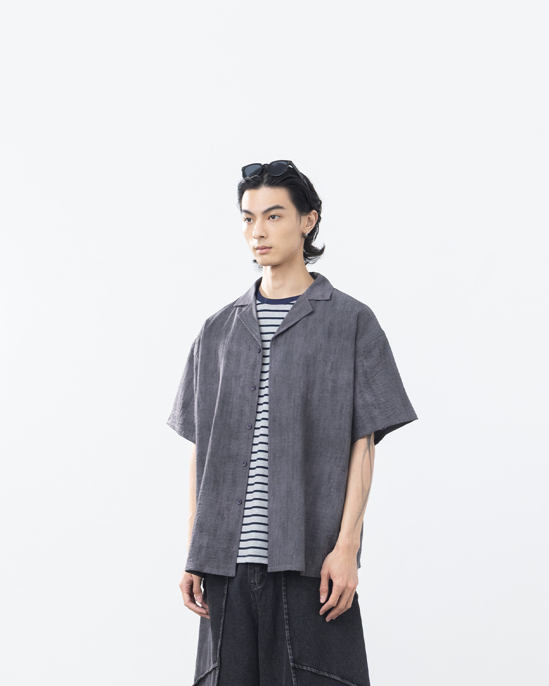 Men's Cuban Collar Tie-Dye Short-Sleeve Shirt - Gray S/M/L/XL【01025757】in stock+pre-order