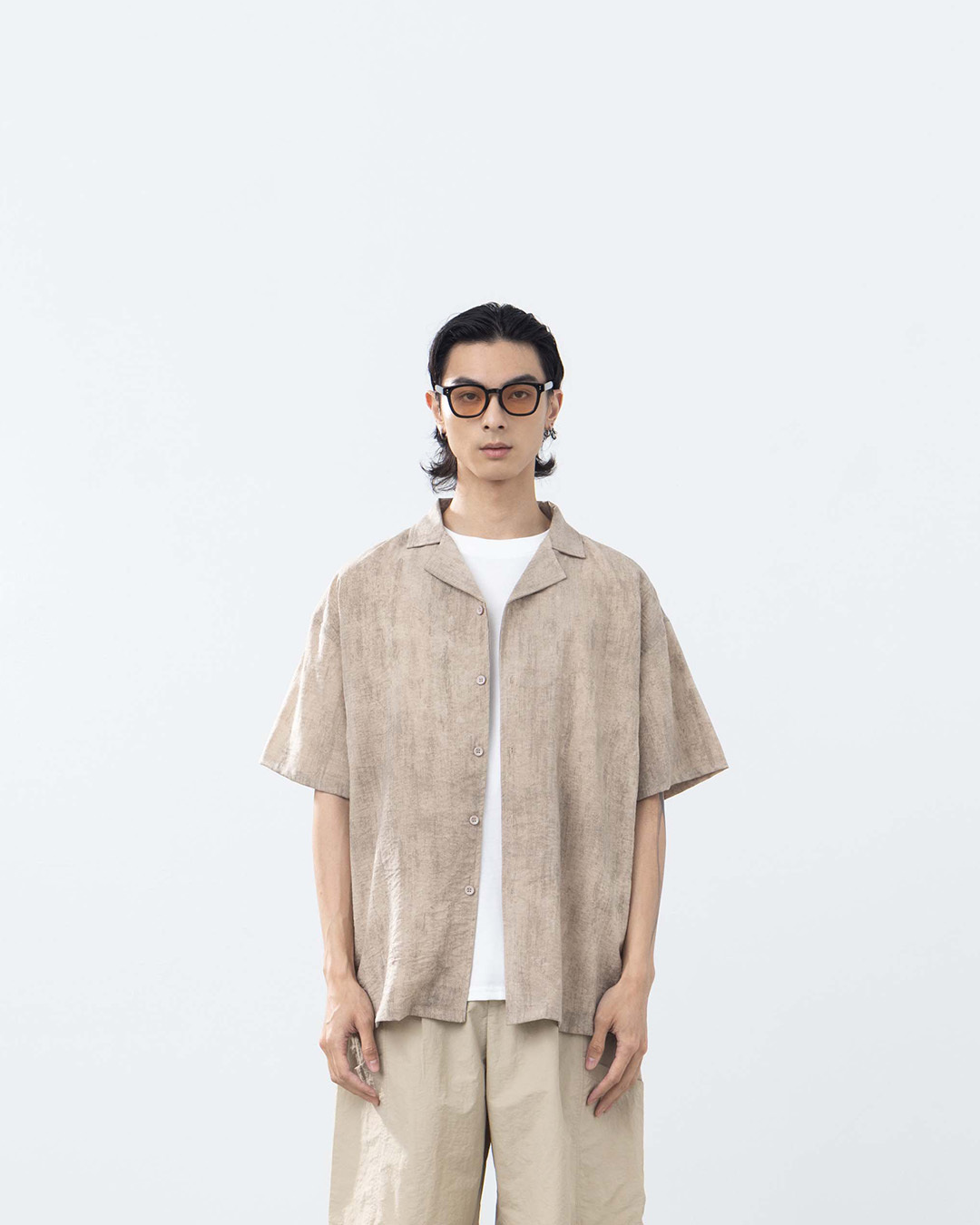Men's Cuban Collar Tie-Dye Short-Sleeve Shirt - Khaki S/M/L/XL【01025756】in stock+pre-order