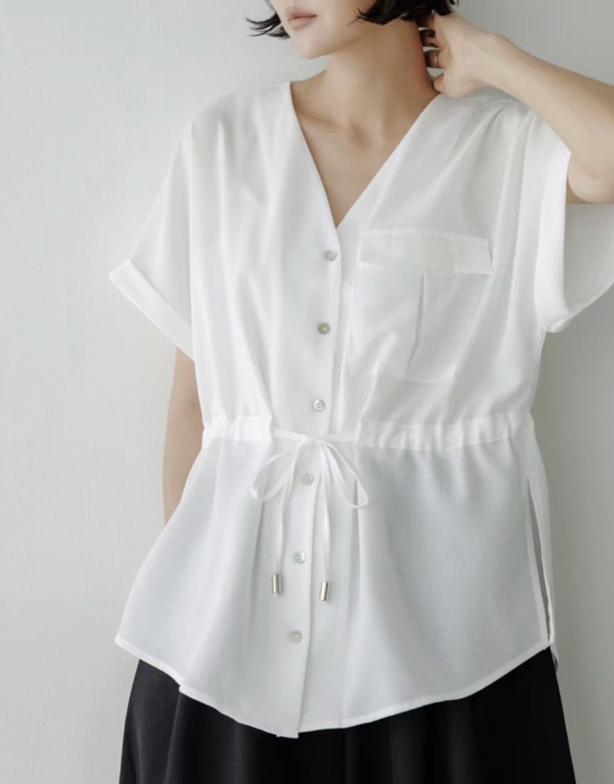 Josie 隨性抽繩收腰襯衫上衣 [ 3色 / Free ]