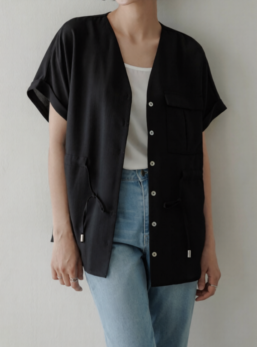 Josie Relaxed Drawstring Waist Shirt Top [ 3色 / Free ]