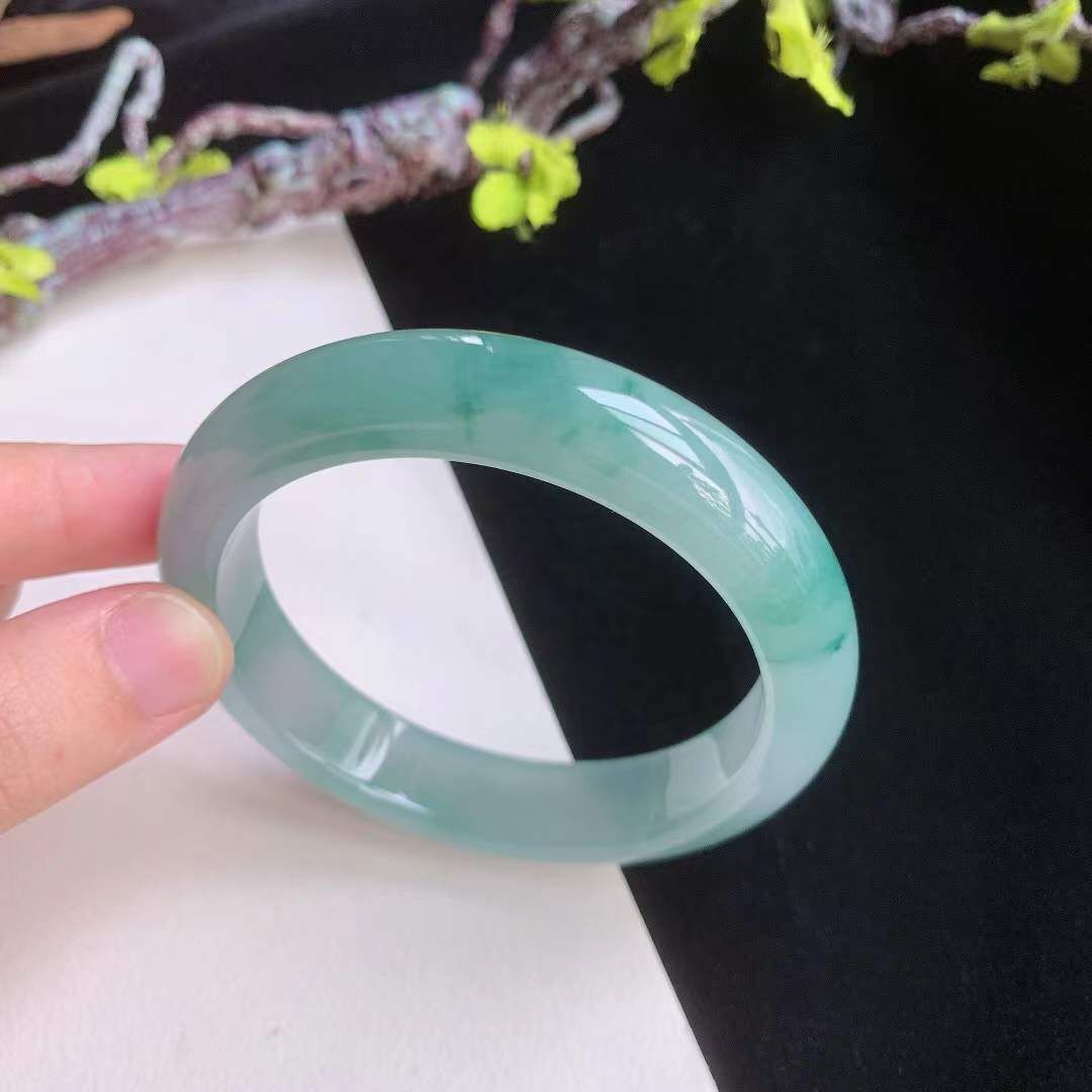 冰種飄綠花翡翠正圈手鐲,天然翡翠A玉, 緬甸玉, Jade, Jadeite