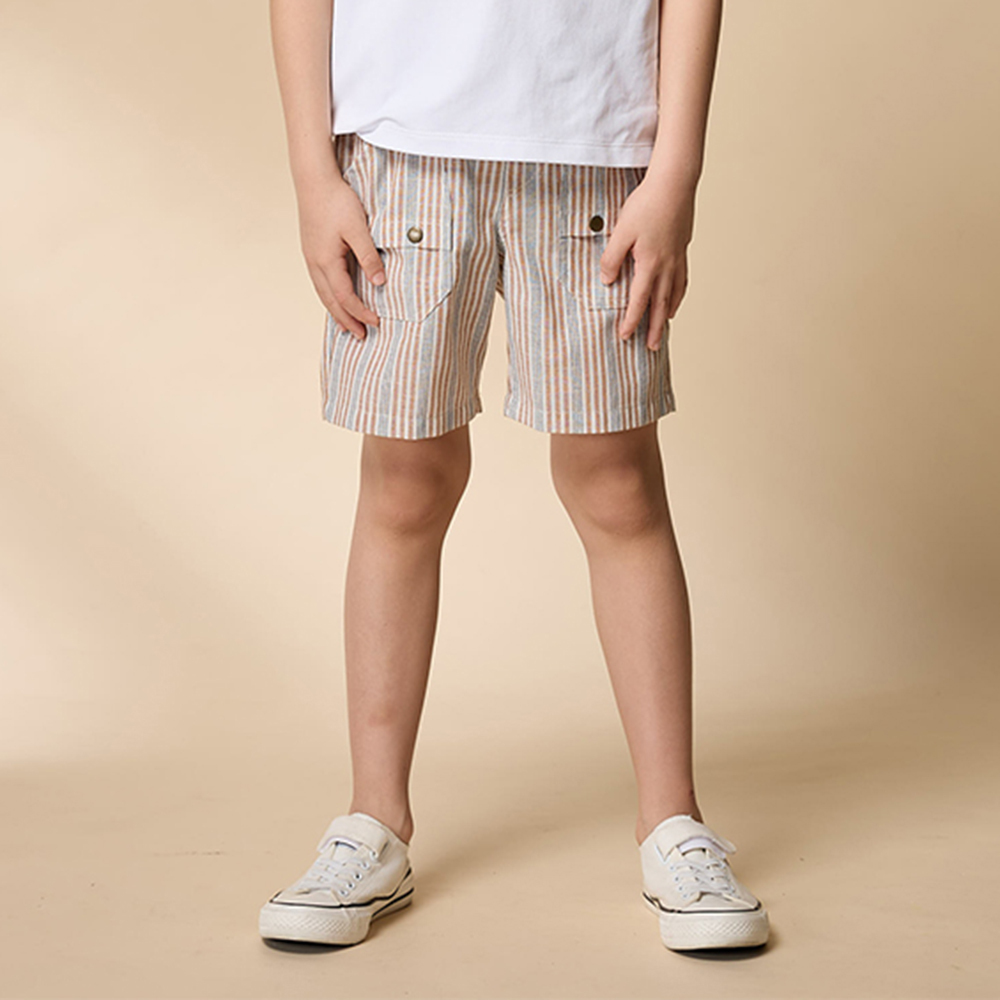 PIPPY 繽紛彩條腰圍可調節短褲 卡其