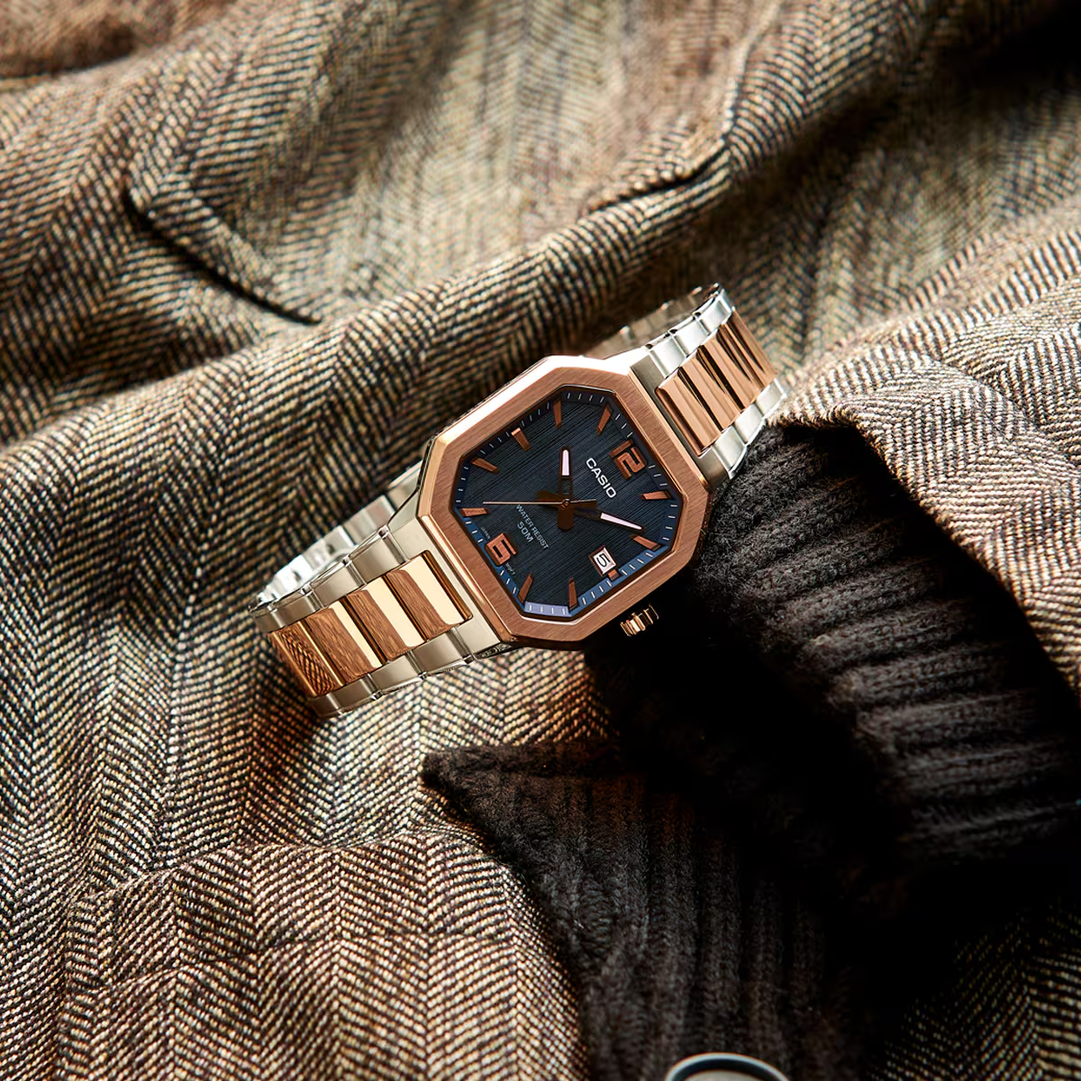 【CASIO 卡西歐】MTP-B195RG-2AV 復古方形 經典商務 手錶