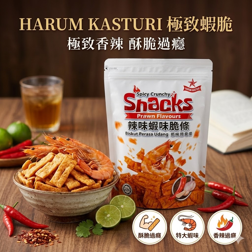 【直播】LX042727 Harum Kasturi 香辣脆口蝦味排骨餅 (1套3包)