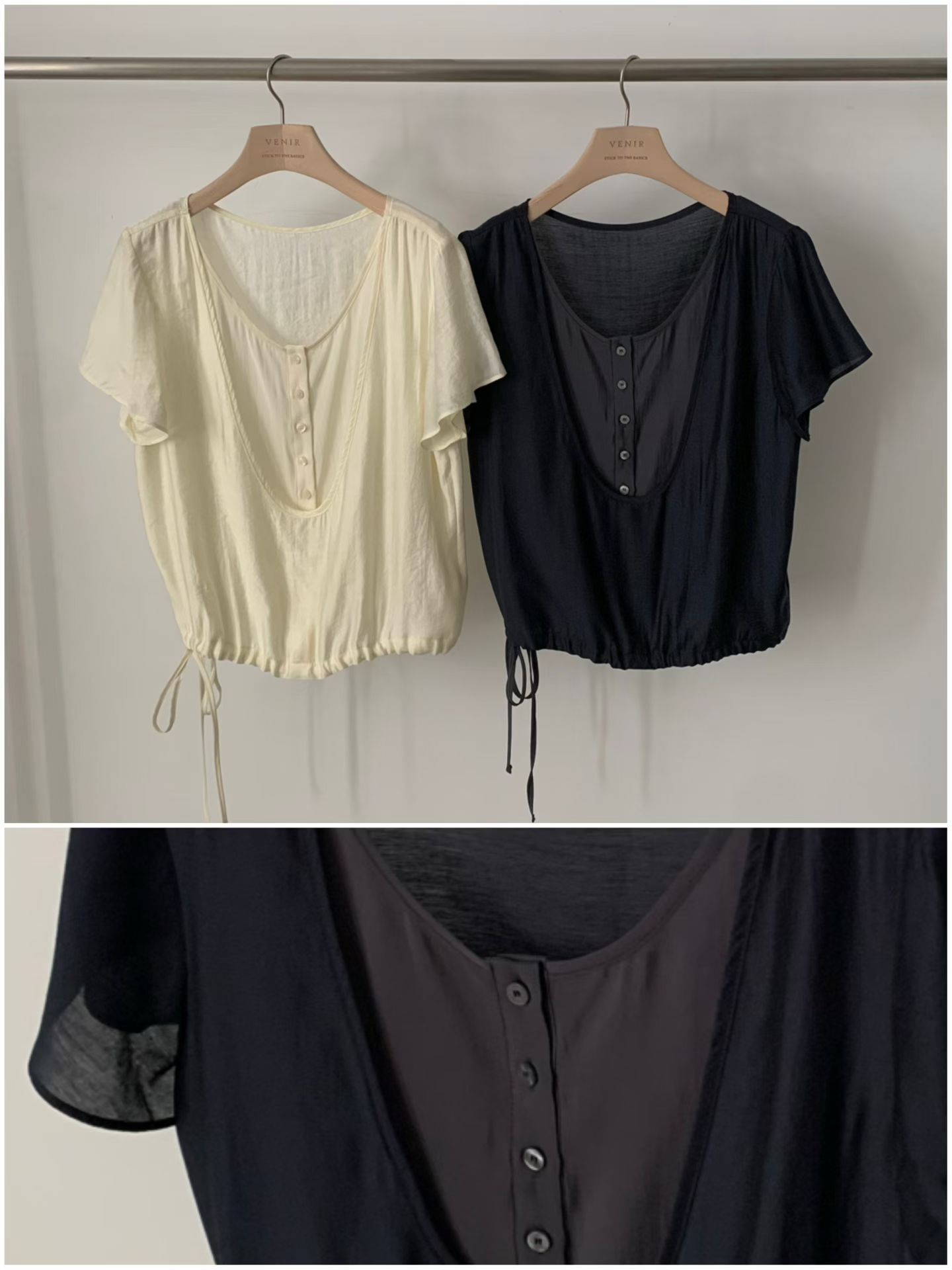 VR6130 綁腰混絲亨利領上衣