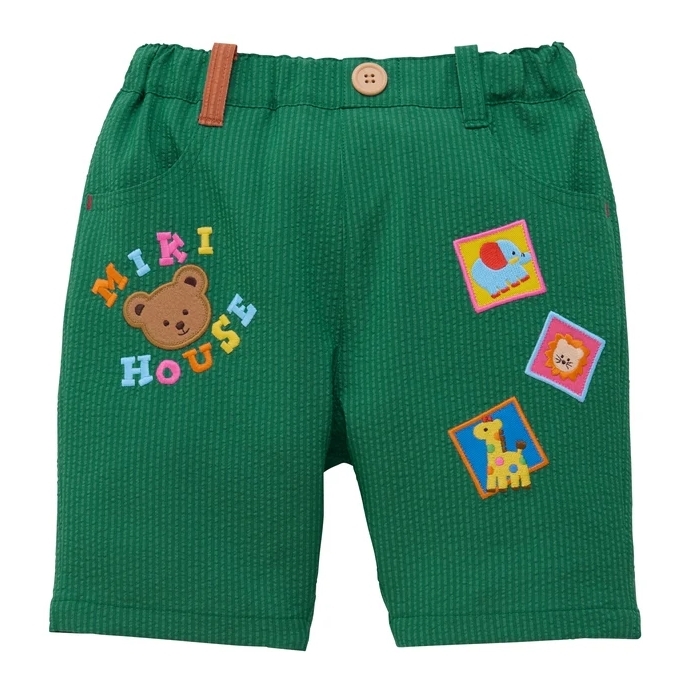MIKI HOUSE BEAR 與動物們 吸汗速乾六分褲-綠色
