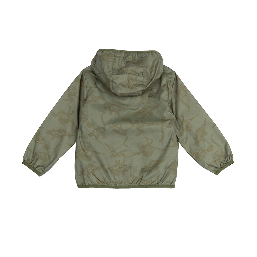 峽谷探險-墨綠滿版恐龍連帽防風外套 C