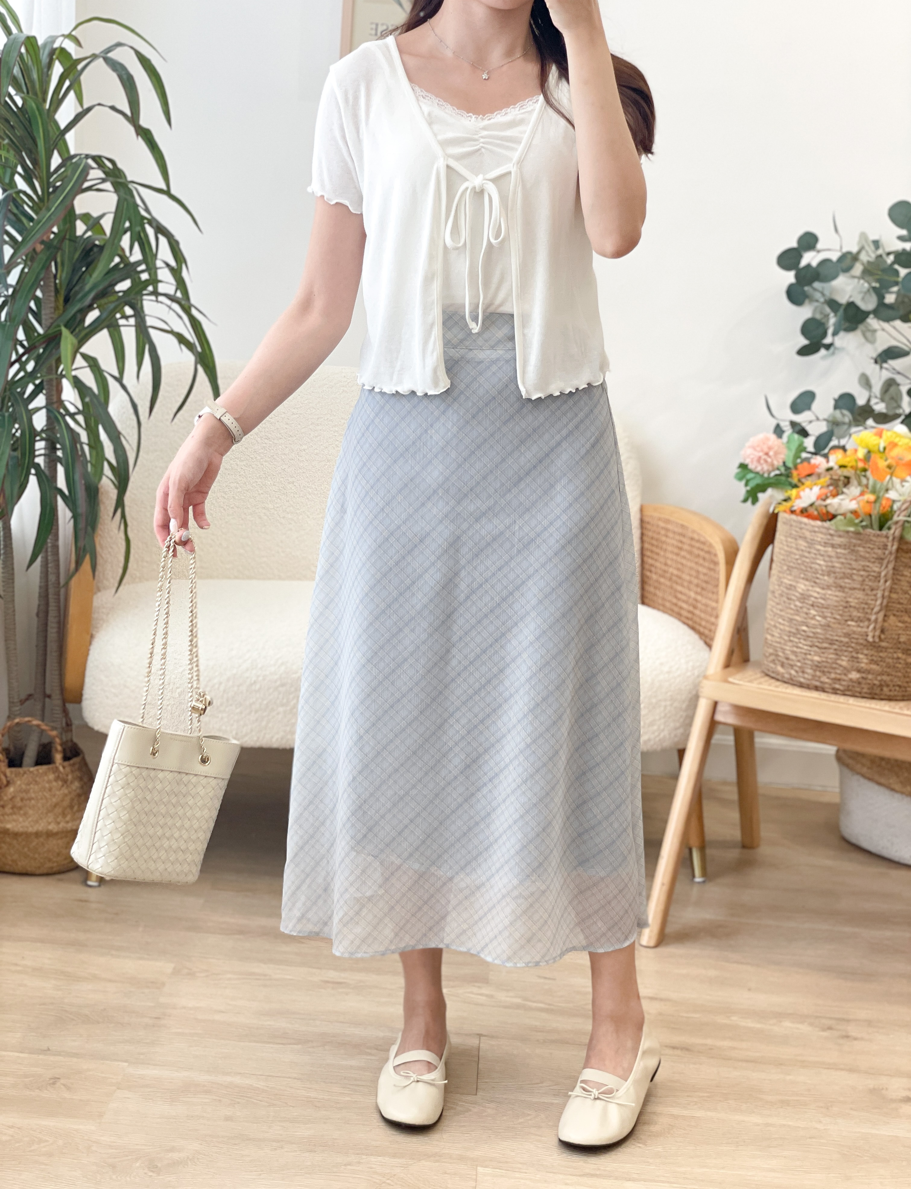 SK611 Breeze & Sway Checkered Long Skirt