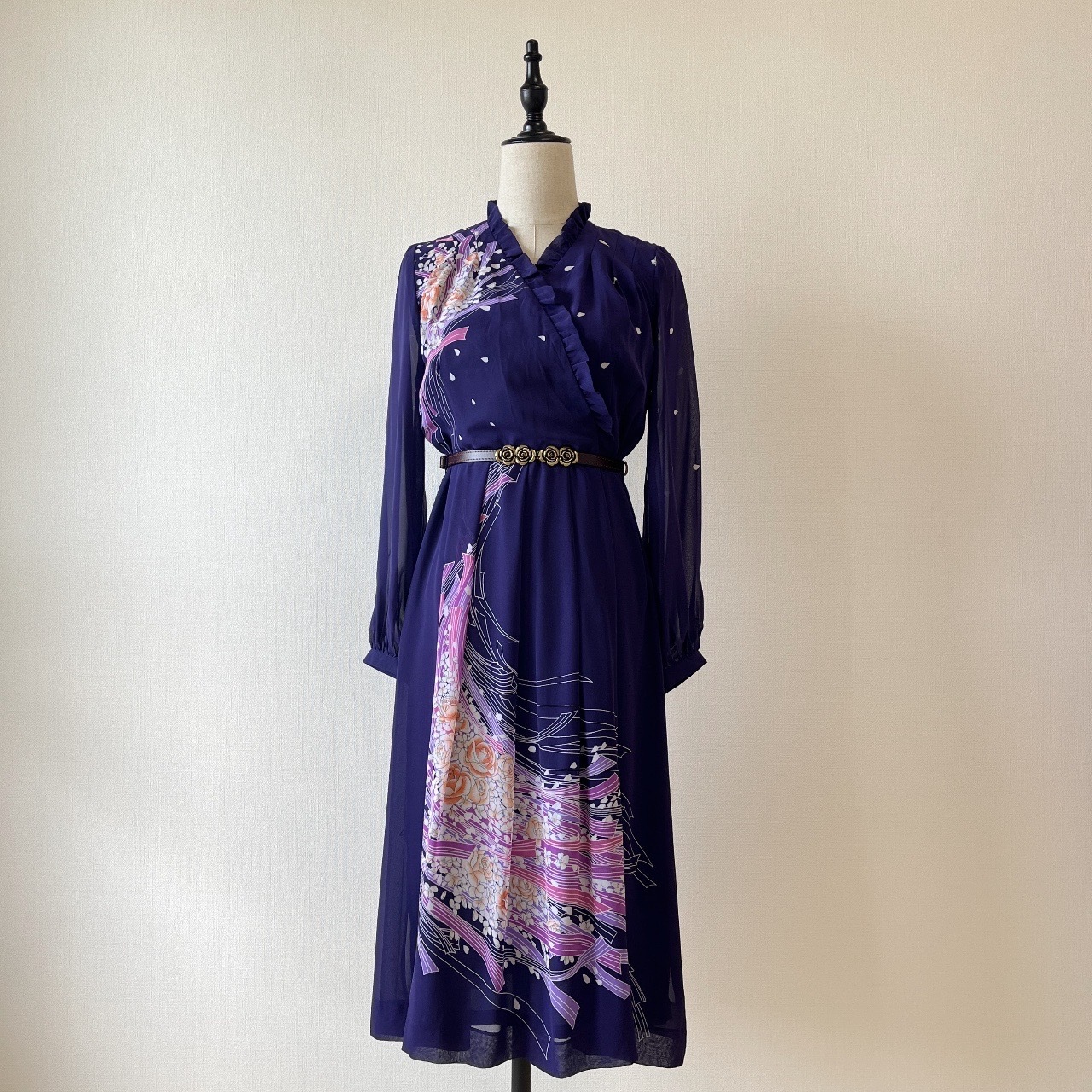 紫色和風花宴古著連身裙
