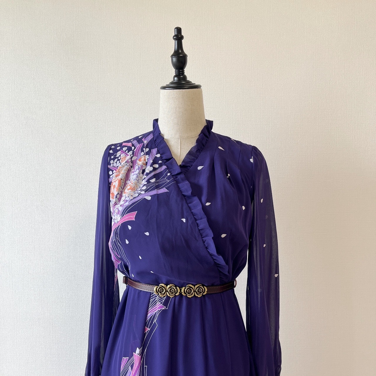 紫色和風花宴古著連身裙