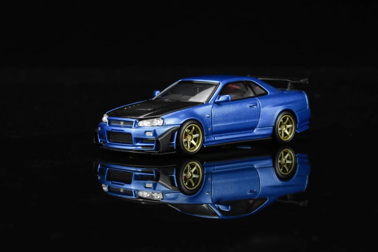 預訂:1/64 Motorhelix Nissan Skyline GT-R R34 Customized Bayside Blue with GT Aero Kit (M63476 )