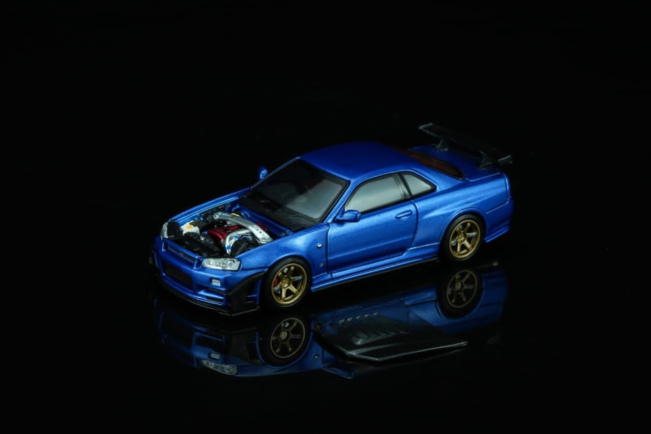 預訂:1/64 Motorhelix Nissan Skyline GT-R R34 Customized Bayside Blue with GT Aero Kit (M63476 )