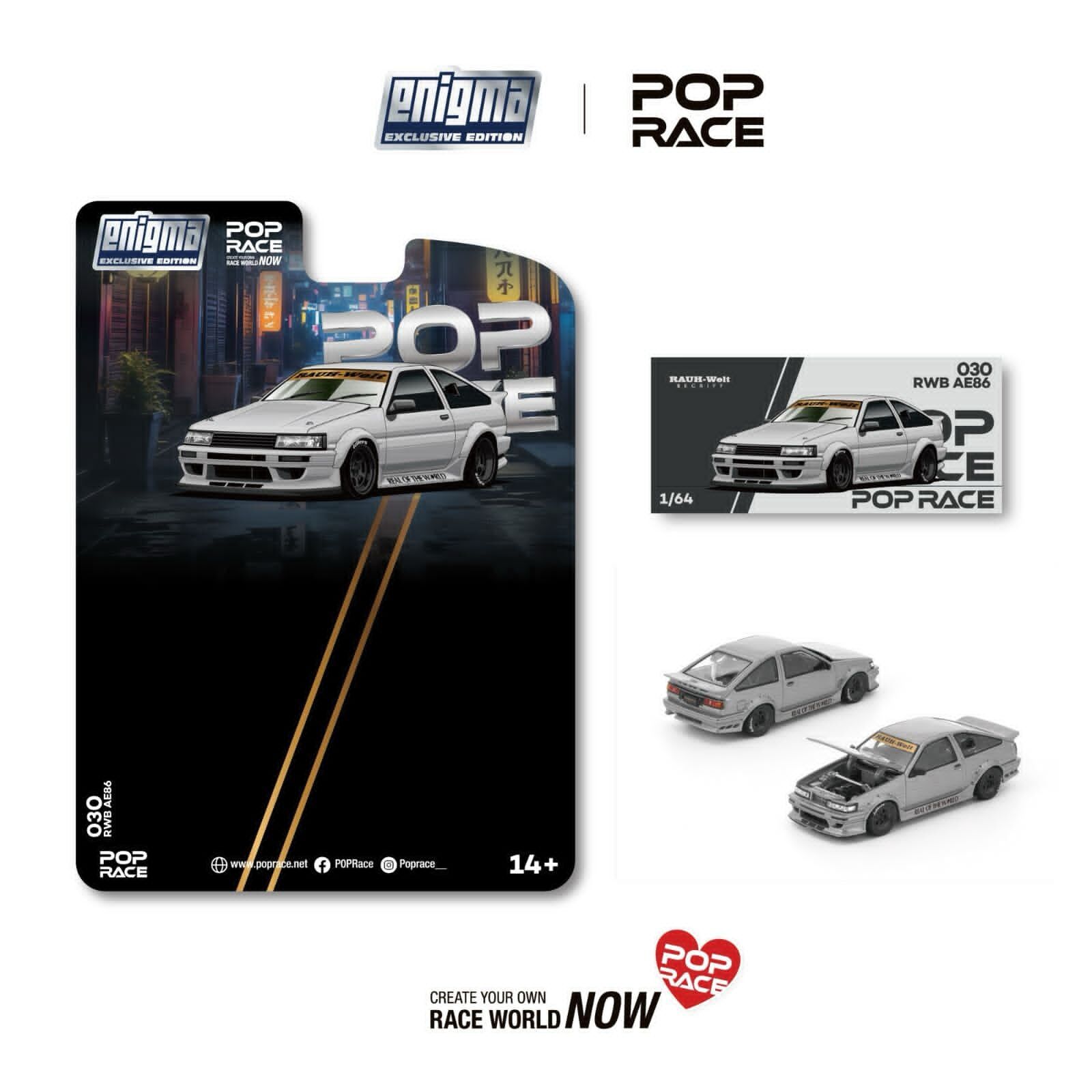 預訂:1/64 Pop Race RWB AE86 Matte Grey (PRE030 )