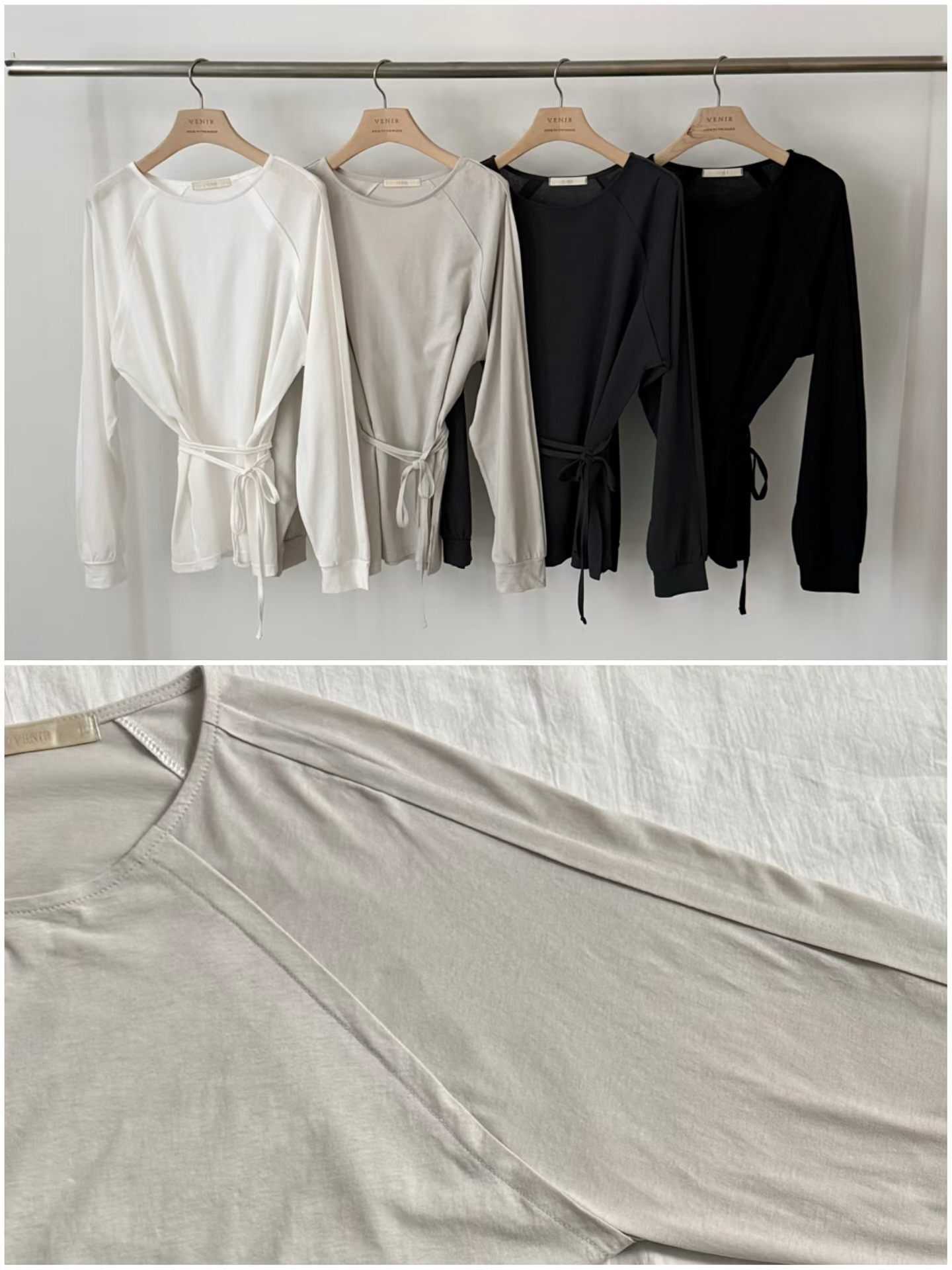 VR6148 插肩長袖綁腰Tee