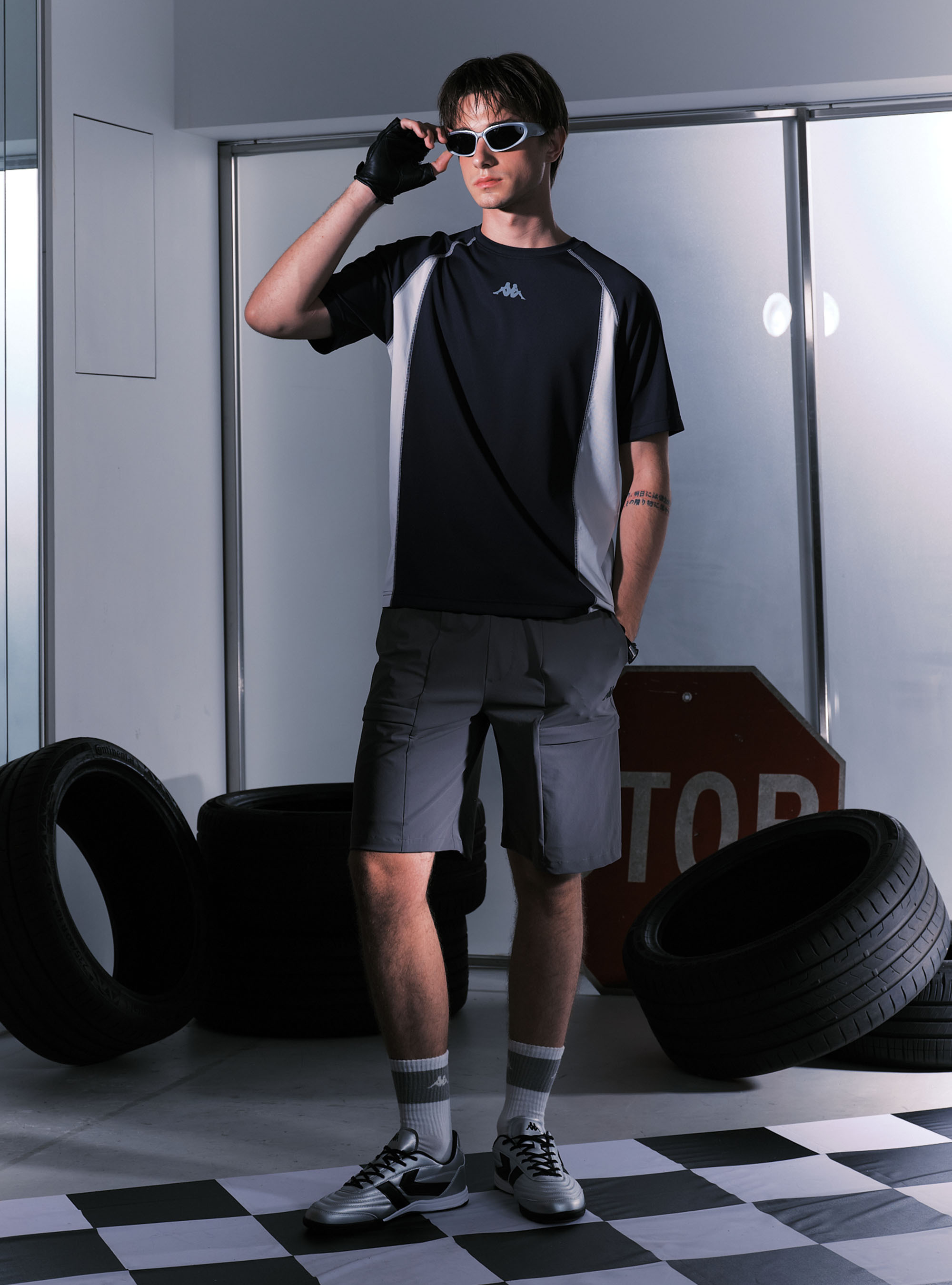 男女適穿  寬鬆透氣拼色運動短袖T-shirt