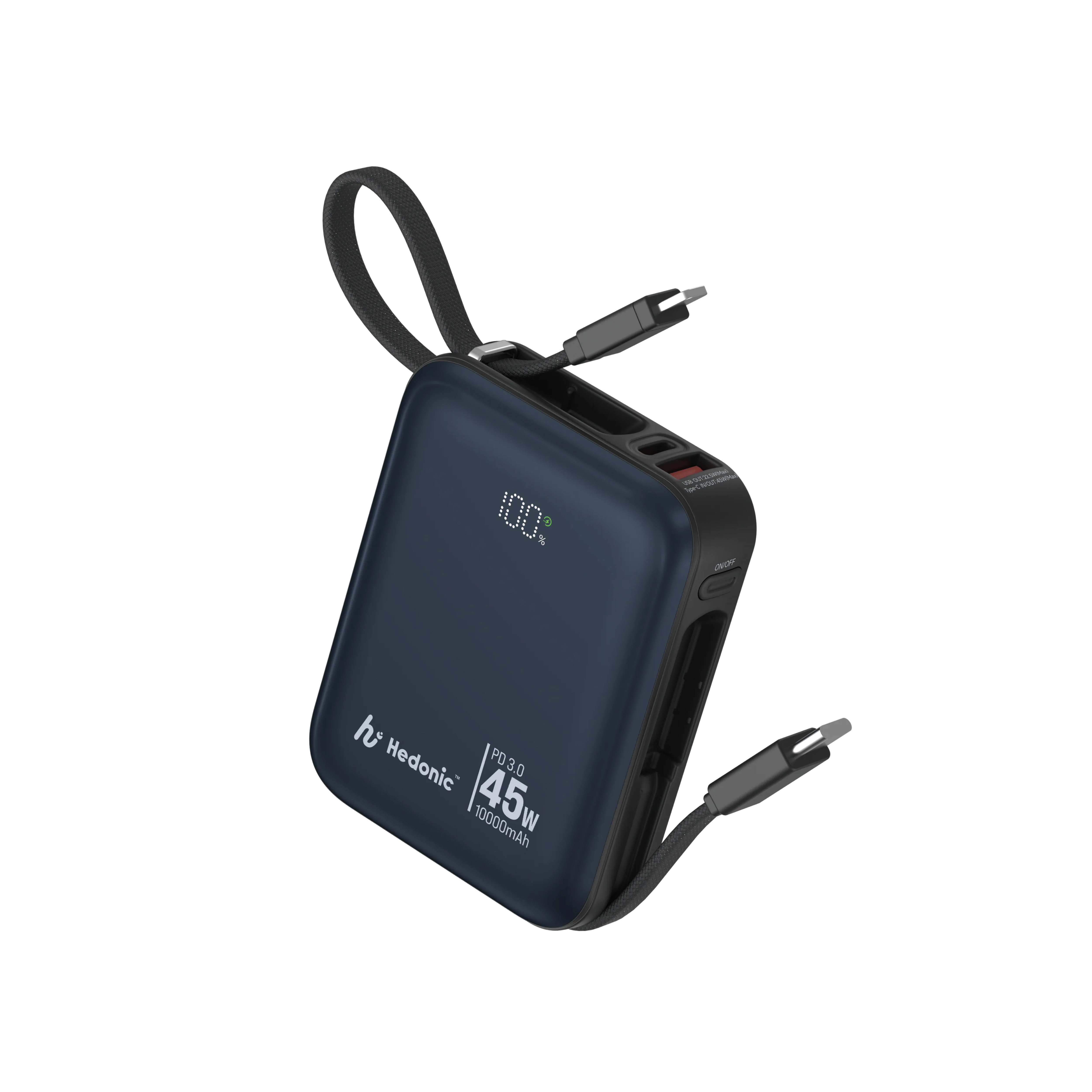 Hedonic 10000mAh 45W PD 3.0 內建充電線 Lightning 及 USB-C 外置充電器 (CCC 認證可追溯二維碼)